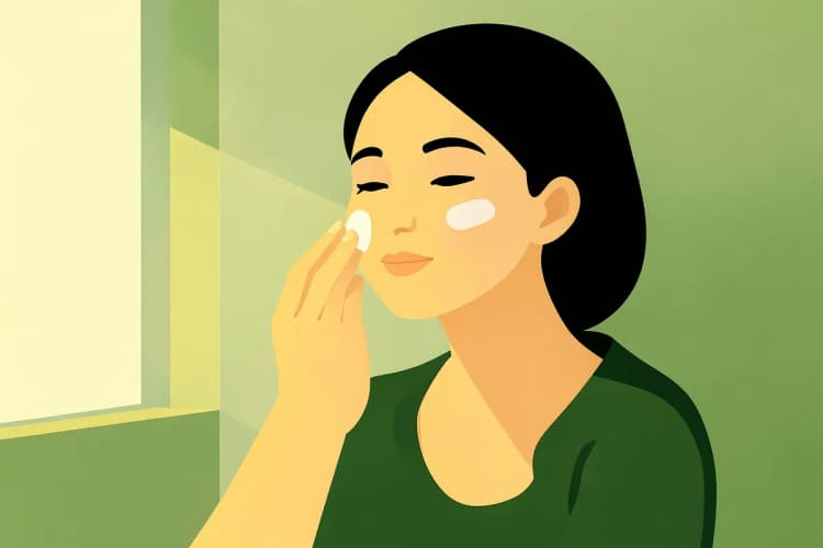 Mulher aplicando creme facial com colágeno Verisol.