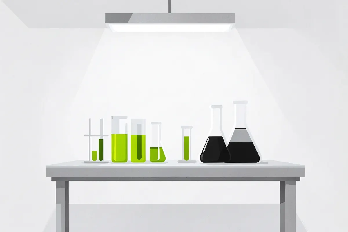 Um laboratório com equipamentos de teste e tubos de ensaio, representando controle de qualidade.