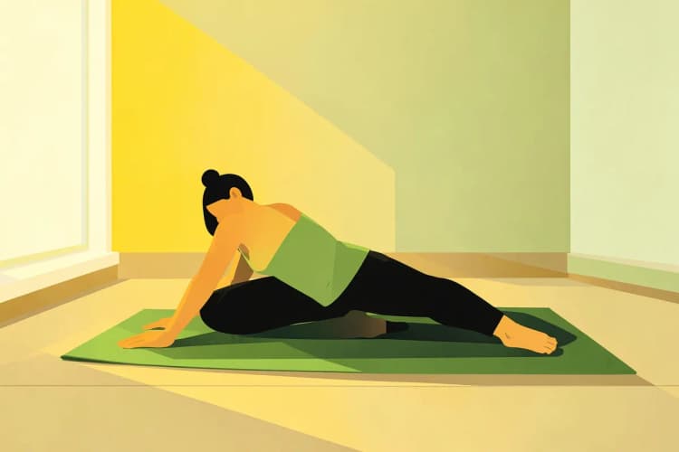 Uma pessoa praticando yoga em um tapete, demonstrando flexibilidade e bem-estar.