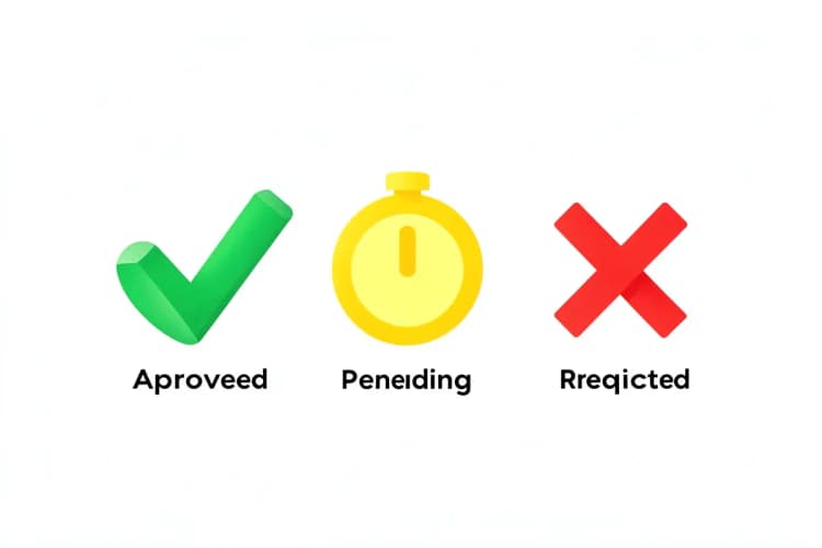 Gráfico simples mostrando três status diferentes: 'Aprovado', 'Pendente' e 'Rejeitado'.