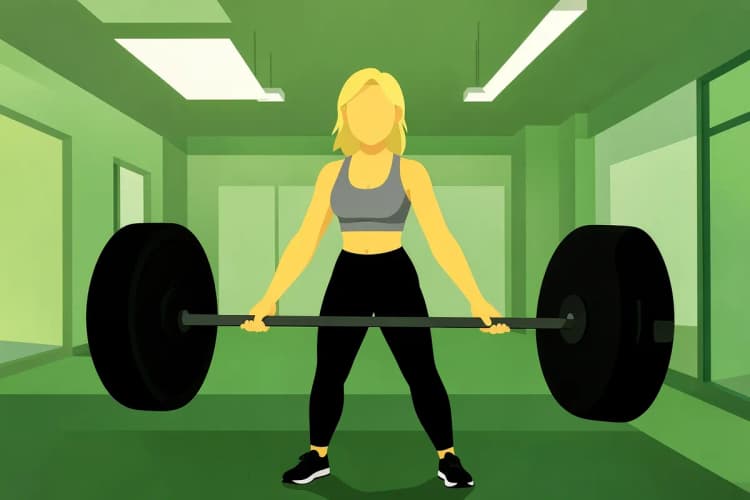 Mulher praticando levantamento de peso em uma academia.
