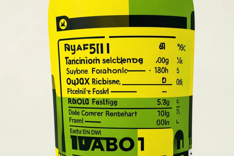 Close-up de um rótulo de suplemento com informações nutricionais detalhadas.