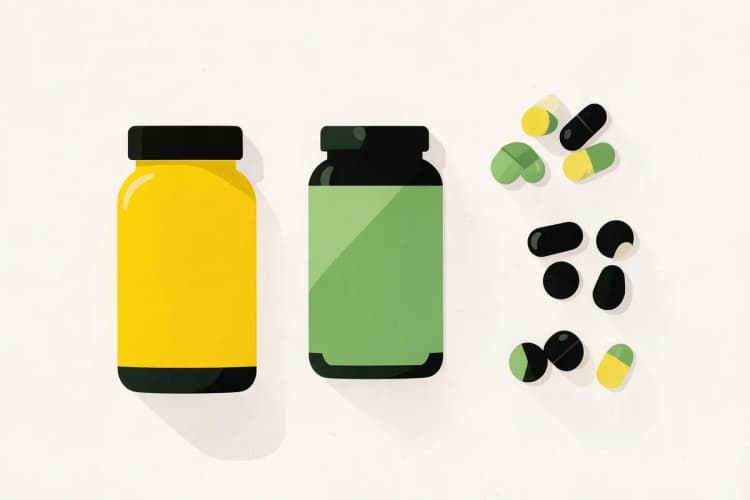 Diferentes tipos de suplementos de magnésio em potes e cápsulas dispostos em uma superfície clara.