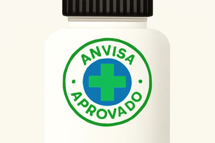 Selo de aprovação da Anvisa em um rótulo de suplemento.