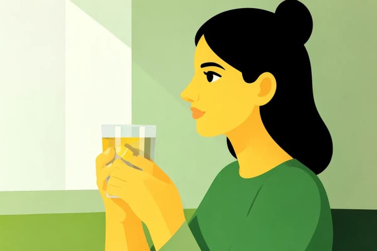 Uma mulher tomando um copo de água junto com uma cápsula de vitamina.