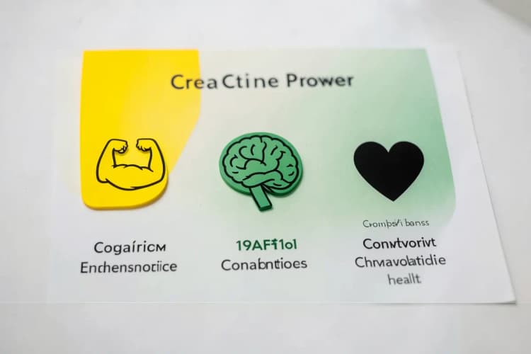 Tabela comparativa de benefícios da creatina em pó com ícones representativos.